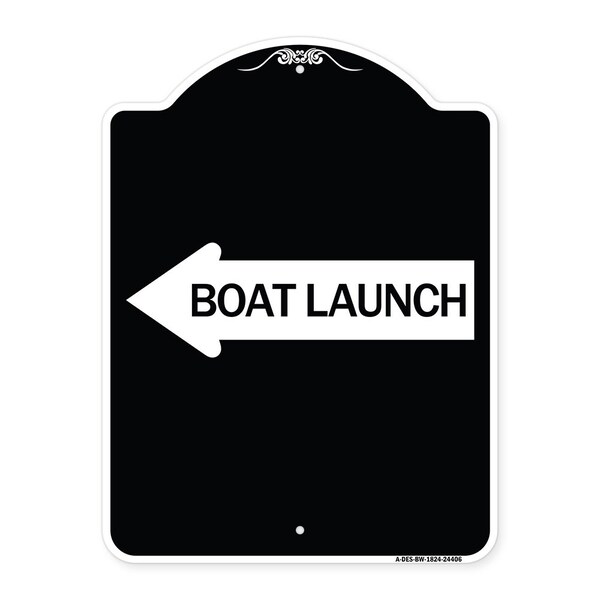 Boat Launch With Left Arrow Heavy-Gauge Aluminum Architectural Sign, 24" x 18", BW-1824-24406